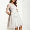 Abito Casual da Donna alla Moda con Scollo Rotondo, Maniche a Palloncino, Linea ad A, Sovrapposizione in Rete e Lunghezza al Ginocchio per l'Uso Quotidiano