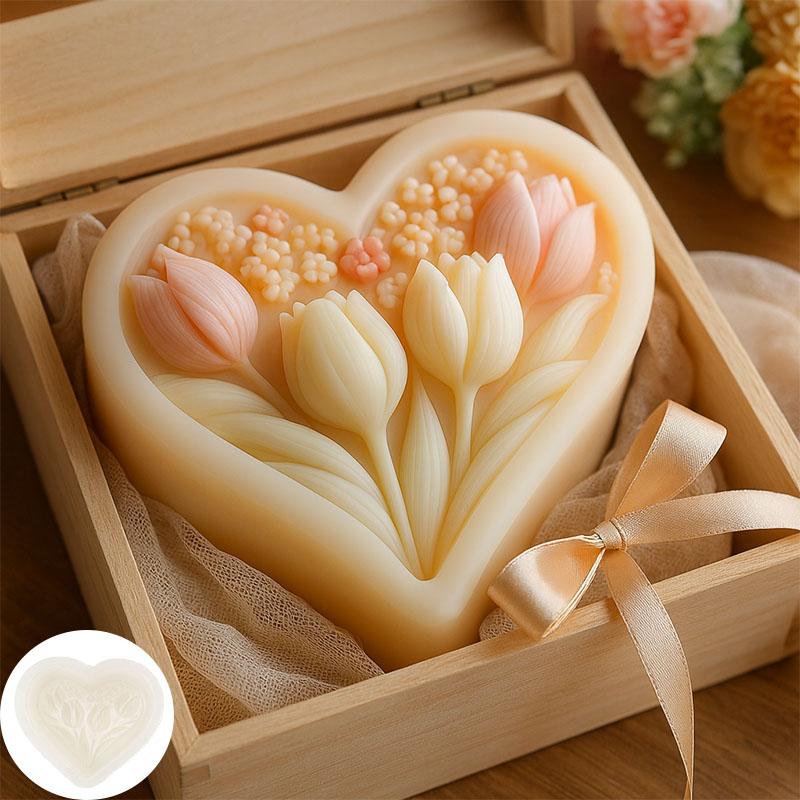 1PC 3D Heart-shaped Tulip Silicone Mold with Clear Texture, Easy To Clean and Demould, for Handmade DIY Soap Decoration Ornaments Va