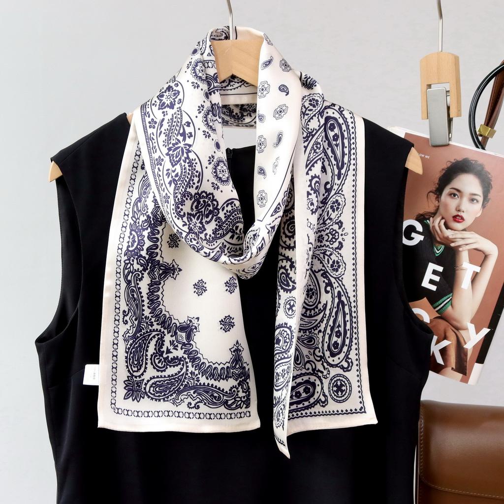 Romantic French cashew nut mulberry silk silk scarf silk thin strip silk scarf double layer scarf ribbon streamer scarf