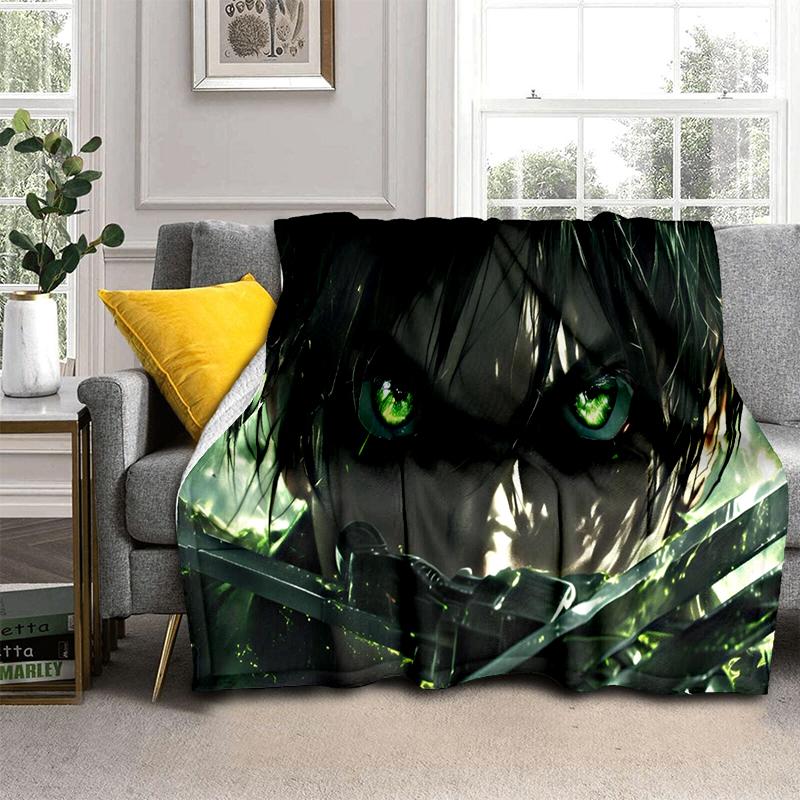 3D Cartoon Attack on Titan Eren Mikasa Anime Blanket,Soft Throw Blanket for Home Bedroom Bed Sofa Travel Picnic Cover Kids Gift