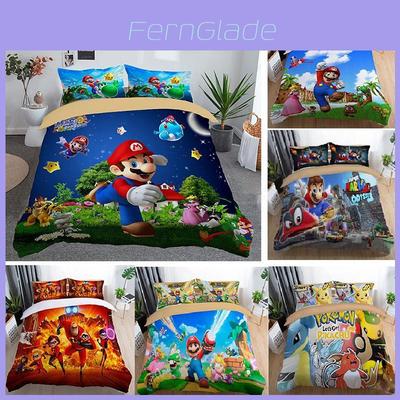 Vibrant 3pc Nintendo Super Mario Odyssey Cartoon Duvet Cover Bedding Set With Retactive Printing