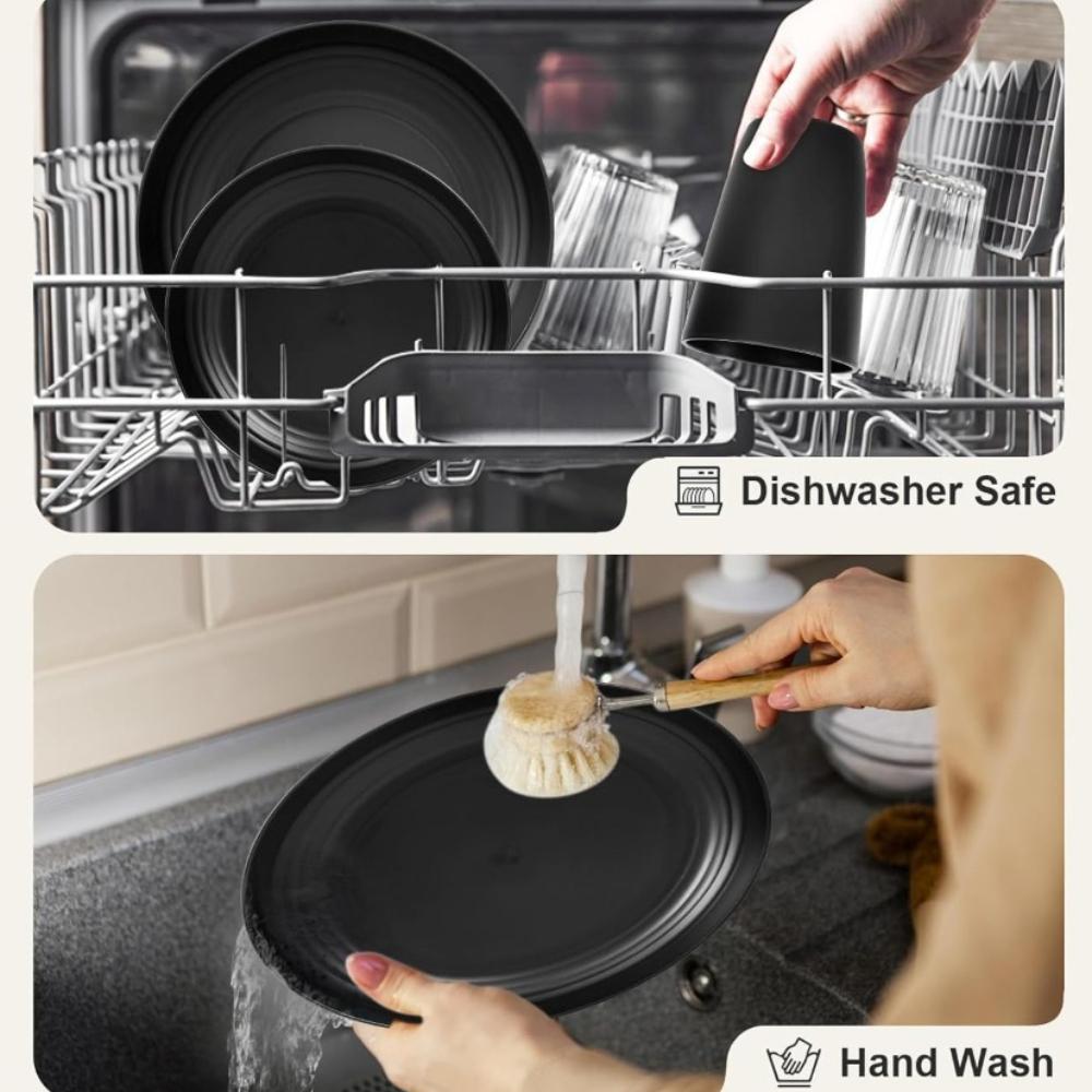16 Piece Bowls Plates Cups Set Unbreakable Lightweight Dinnerware Set Dishwasher Microwave Safe for Outdoor Camping Home Kitchen