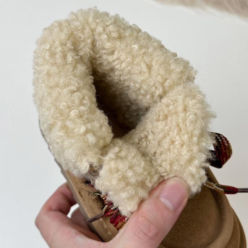 Winter New Children's Snow Boots Frosted Leather Large Cotton Thermal Boots Teddy Fluffy Boys and Girls Cotton Shoes