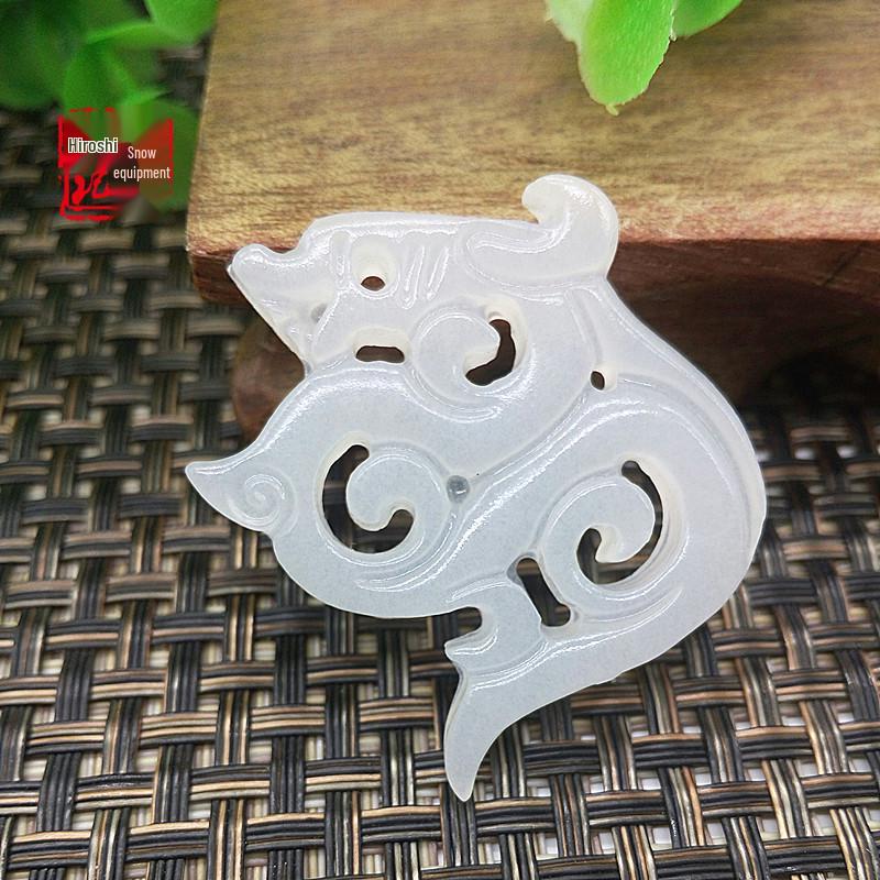 Hua Qiangu White Jade Afghan Hook with Zhao Liying Antique Dragon Shape Flame Water Jade Pendant Code: by357