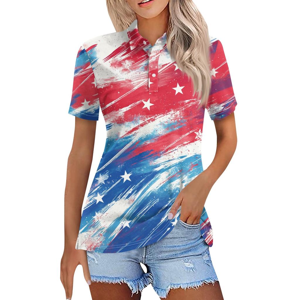 Women's Fashion Casual Lapel Short Sleeve Print Shirt Women's Button Up Tops