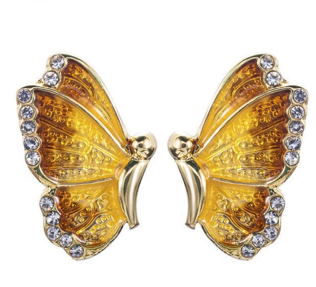 

European & American Fashion Butterfly Pearl Rhinestone Earrings жёлтый