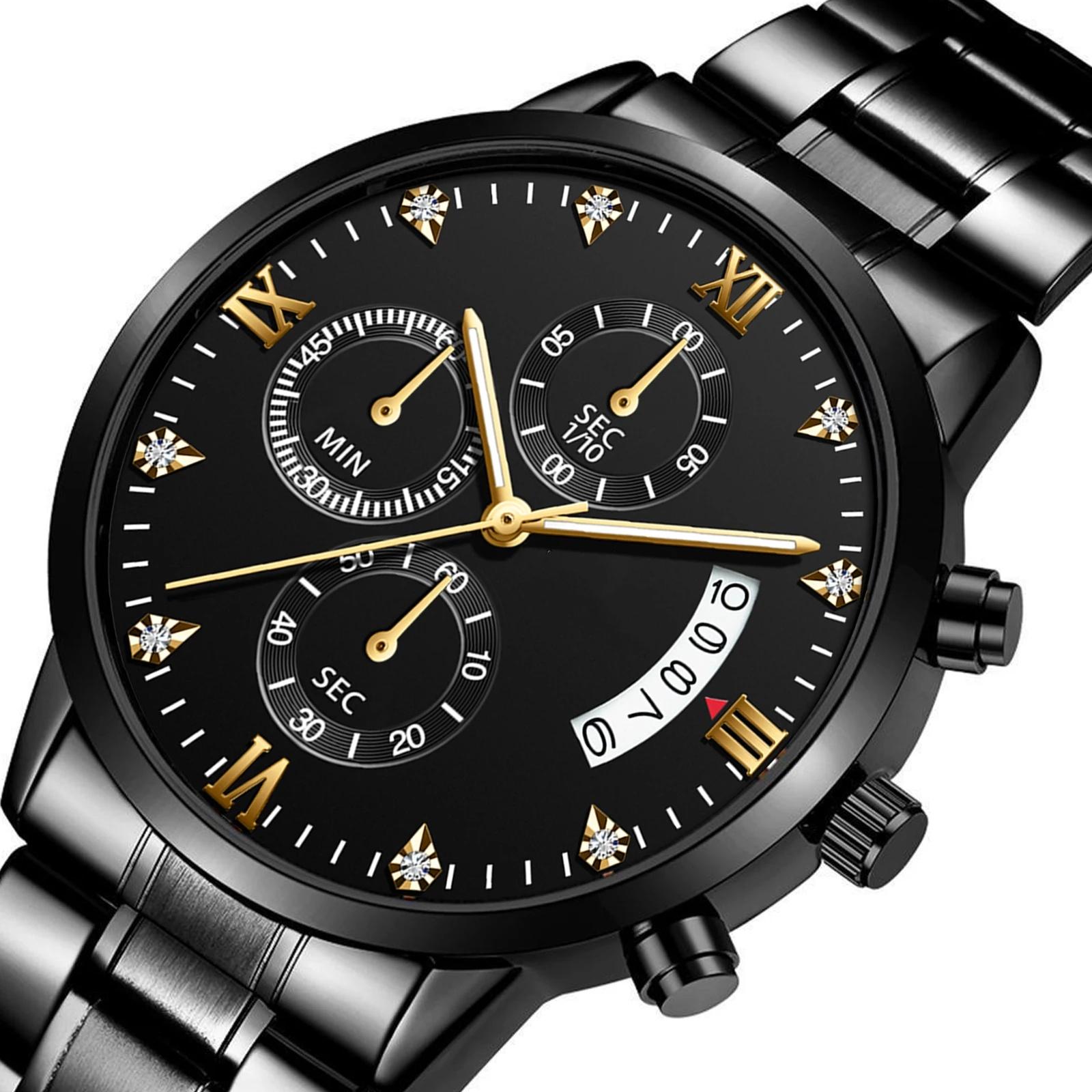 

Многофункциональные мужские кварцевые часы Business Rhinestone из нержавеющей стали с календарем и временем наручные часы