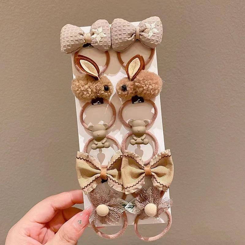 Milk Coffee Color Bow Hair Ties - No Damage Elastic Bands for Little Girls