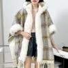 Cloak Shawl Wool Jacket Women'S Winter Hooded Medium Long Fleece Thickened Versatile Plaid Fringed Cloak Coat