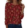 Women's Fashion Casual H Printed V-Neck Long Sleeve Decorative Button T-Shirt Tops