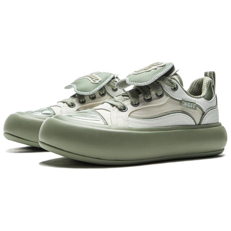 Li Ning Puff Platform Модные Удобные Износостойкие Легкие Низкие Кеды Женские кроссовки Молочно-белые Травянисто-зеленые AZGV086-3