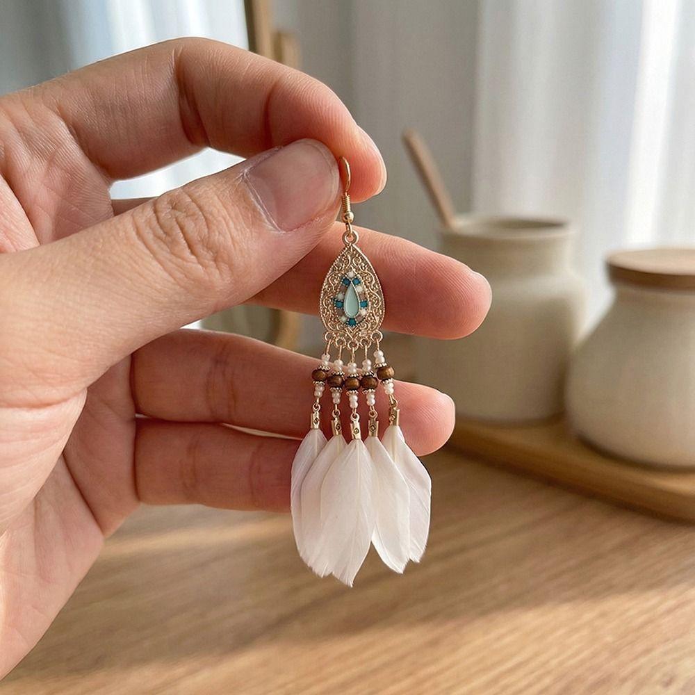 Retro Boho Long Tassel Earring Tassel Hanging Drop Earrings Ethnic Style Beaded Earring  Women