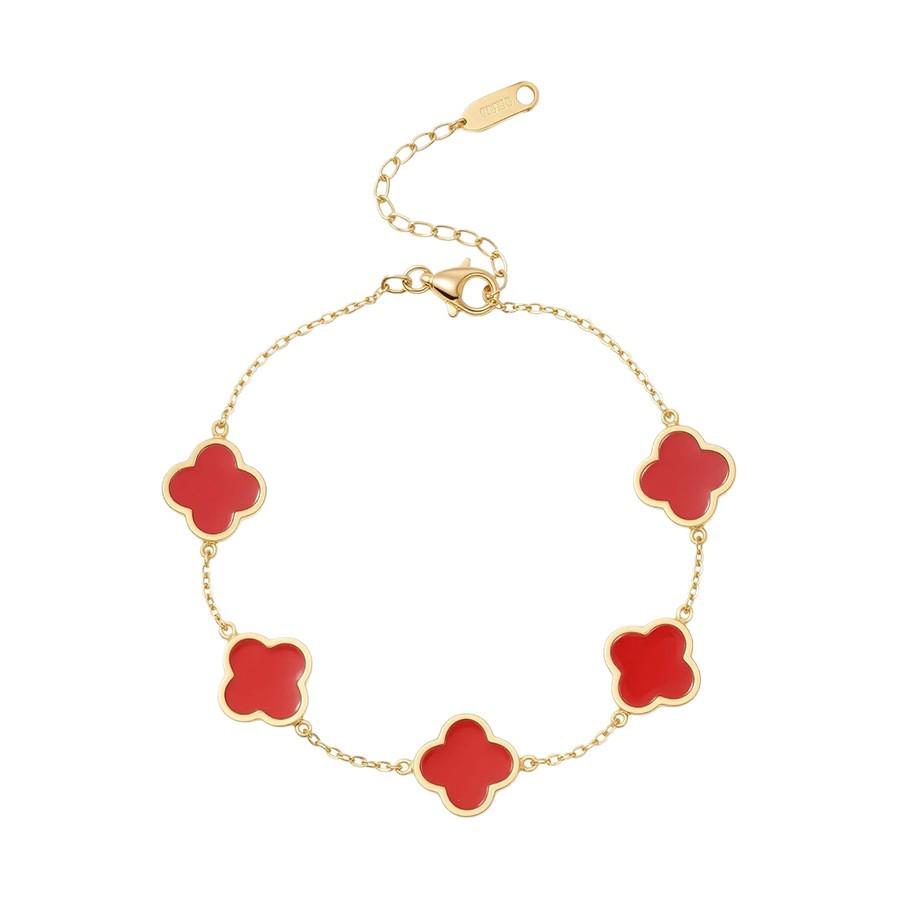 18K Gold Plated Four-Leaf Clover Bracelet with Mother-of-Pearl, Titanium Steel Jewelry Piece, Double-Sided Smooth Surface