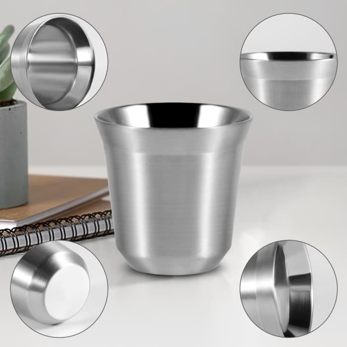 Tasses à expresso - Inox - Lot de 2 - Acier inoxydable 304 - Non toxiques - Design contemporain
