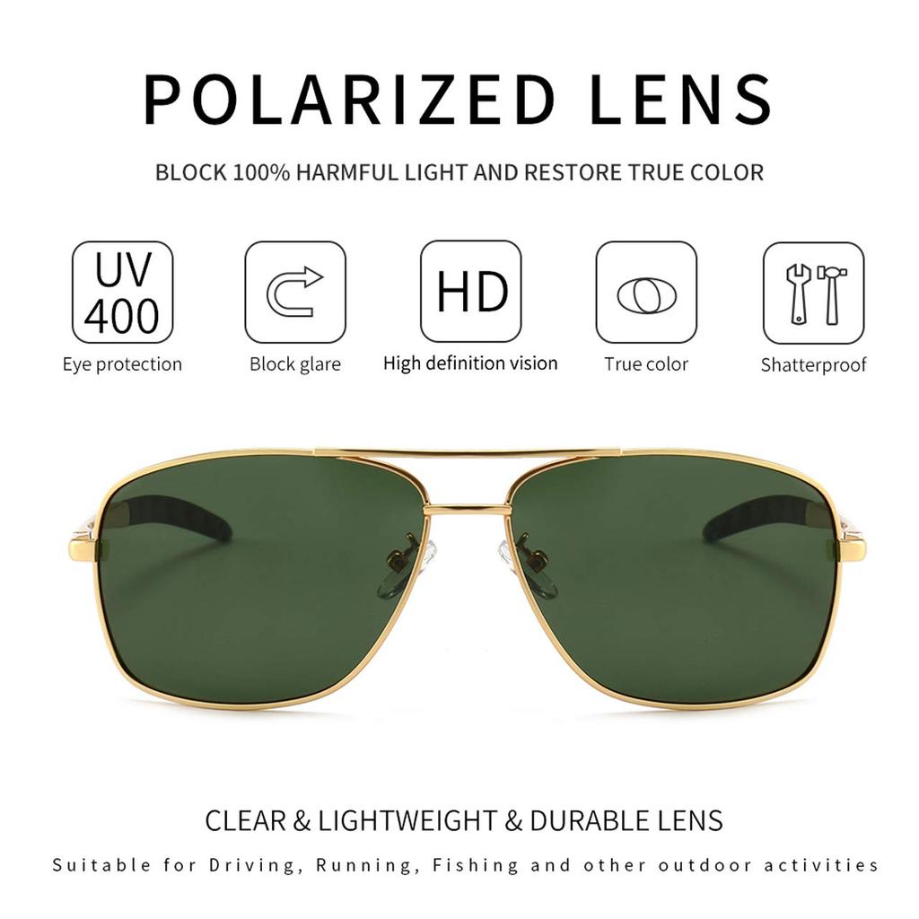 SUNGAIT Polarized Square Aviator Sunglasses with Durable Metal Perfect for and UV Protection Metal SGT925JMLV JP Men's Frame, Fishing, Driving, Golf,
