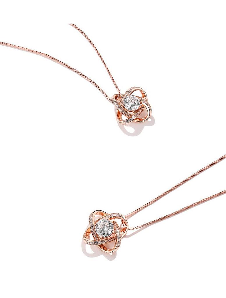 Rockyu Women's Necklace - Popular Brand - Pink Gold, Zirconia, Large Diamond, Windmill, Planet Pendant - Beautiful Sterling Silver 925 Necklace - New