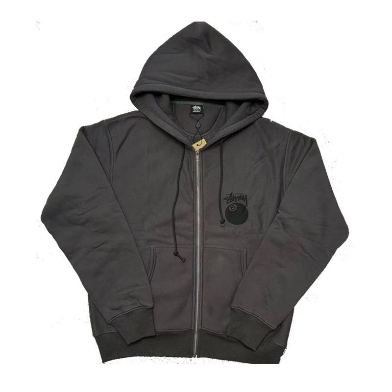 

Unisex Washed Black Zipper Cardigan with Fleece Lining & Hood - Autumn/Winter Loose Fit. L Fleece