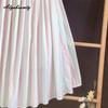 Spring Summer Women Rainbow Feminine Skirt Elastic Waist Pastel Striped Contrast Color Midi Skirt Cotton Soft Stylish Skirts Womens