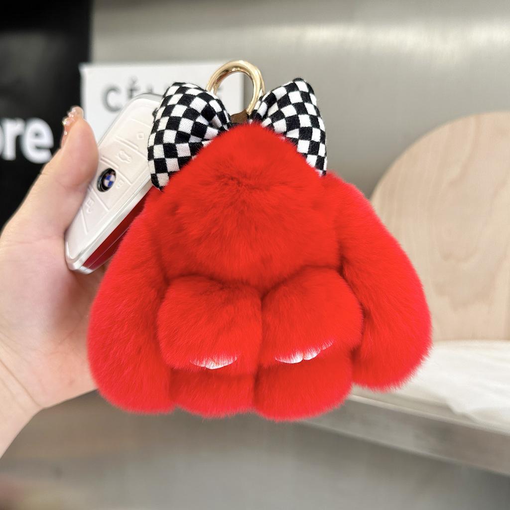 Rabbit Doll Bag Pendant Fashion Pluff Bunny Keychain Fluffy Cute Play Dead Rabbit Bowknot Smooth Rabbit Fur Keychain Girl Friend