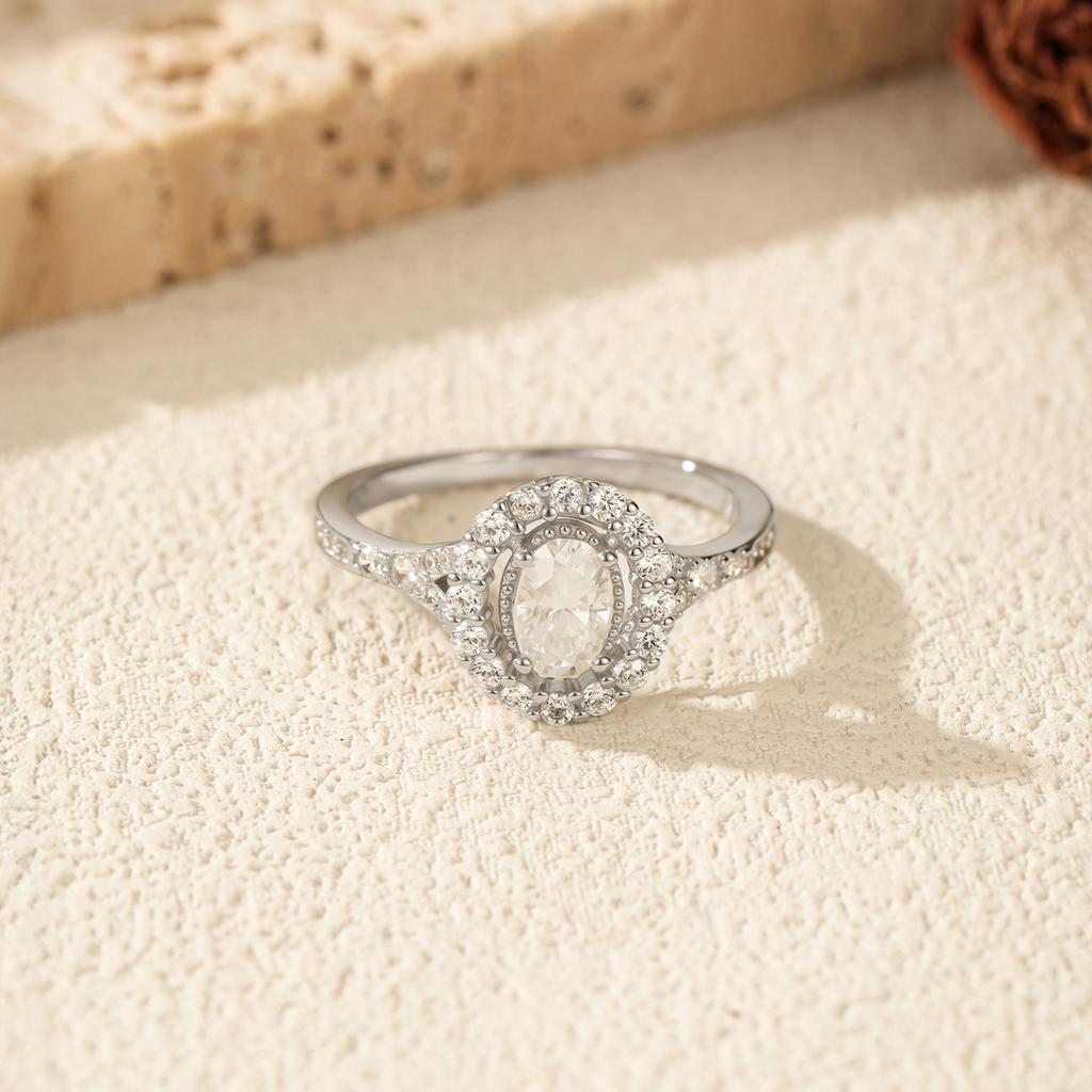 Oval Moissanite Ring 925 Sterling Silver Statement Jewelry Round Cut Lab Diamond for Women Engagement Rings