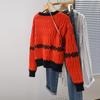 Autumn and Winter Knitted Sweater Loose V-neck Retro Contrasting Striped Sweater