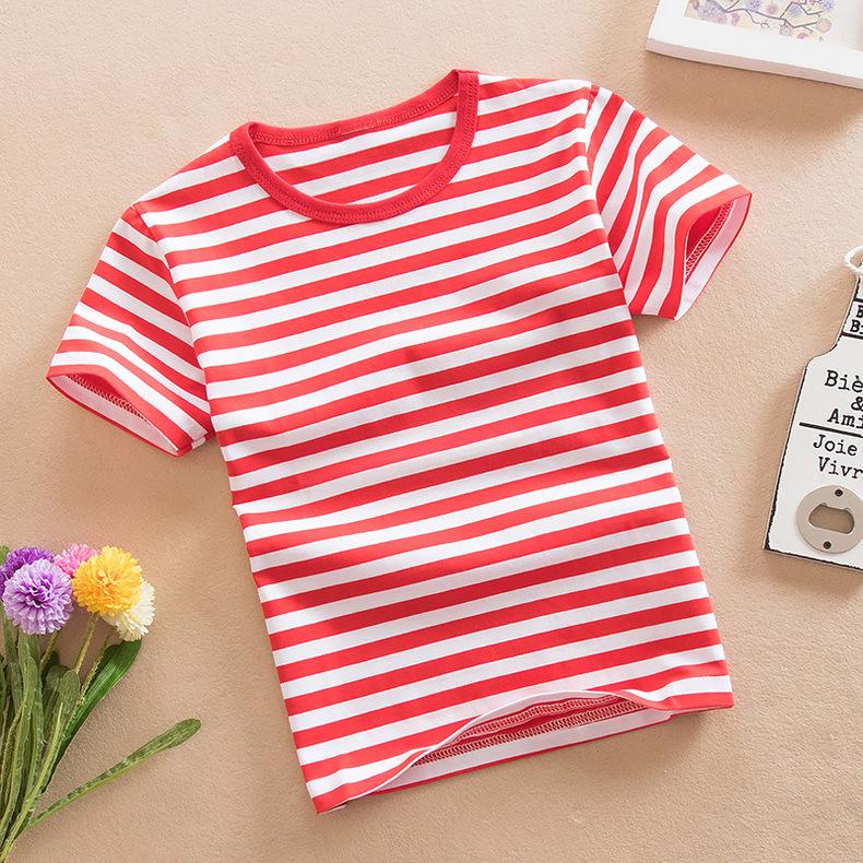 Verano Niños y Niñas Ropa de Bebé para Niños Algodón Puro Camiseta de Manga Corta Estilo Marinero Rayada para Estudiantes de Media Manga