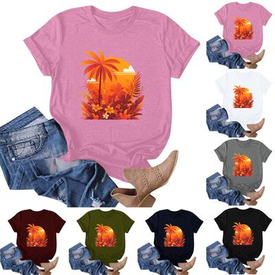 Moda feminina casual havaiano estampado manga curta camiseta top manga curta camiseta top