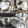 4-in-1 Stainless Steel Multifunctional Basin with Lid Airtight Rice Washer Drain Colander Ginger & Cheese Grater Cooking Tools