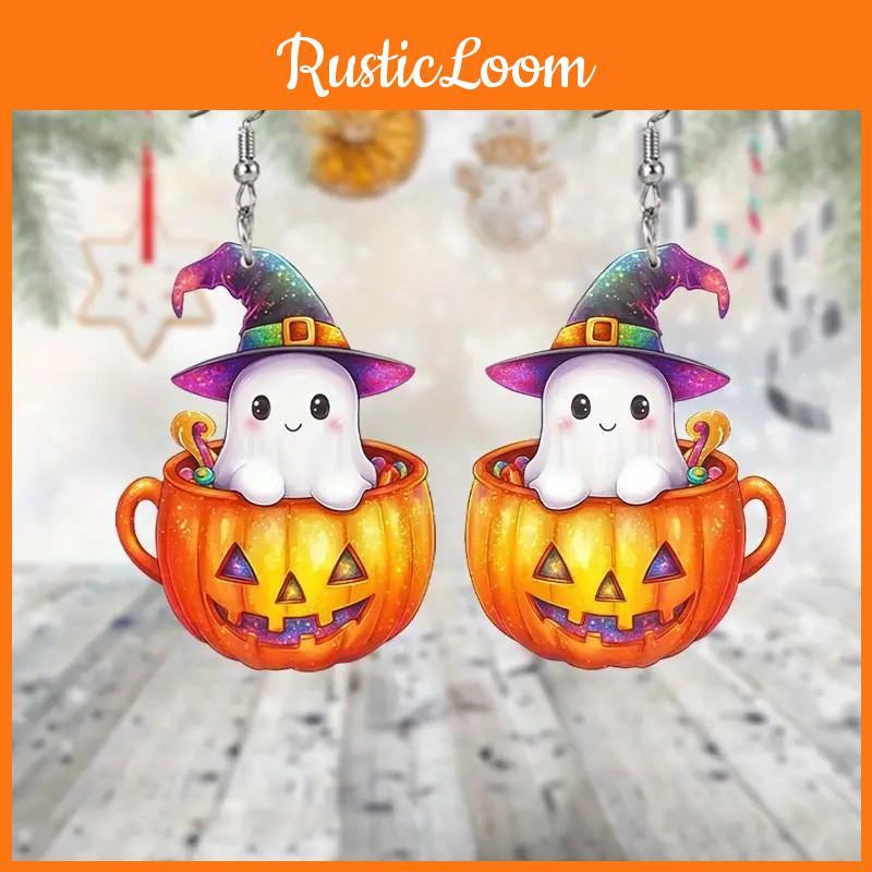 Halloween Geist-Themen Kürbis Topf Muster Damen Acryl Ohrringe Festival Für