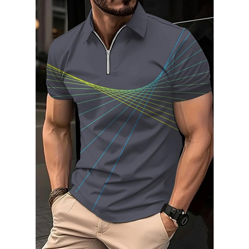 Men's striped printed shirt, short sleeved polo shirt, casual, big, fashionable, summer novelty