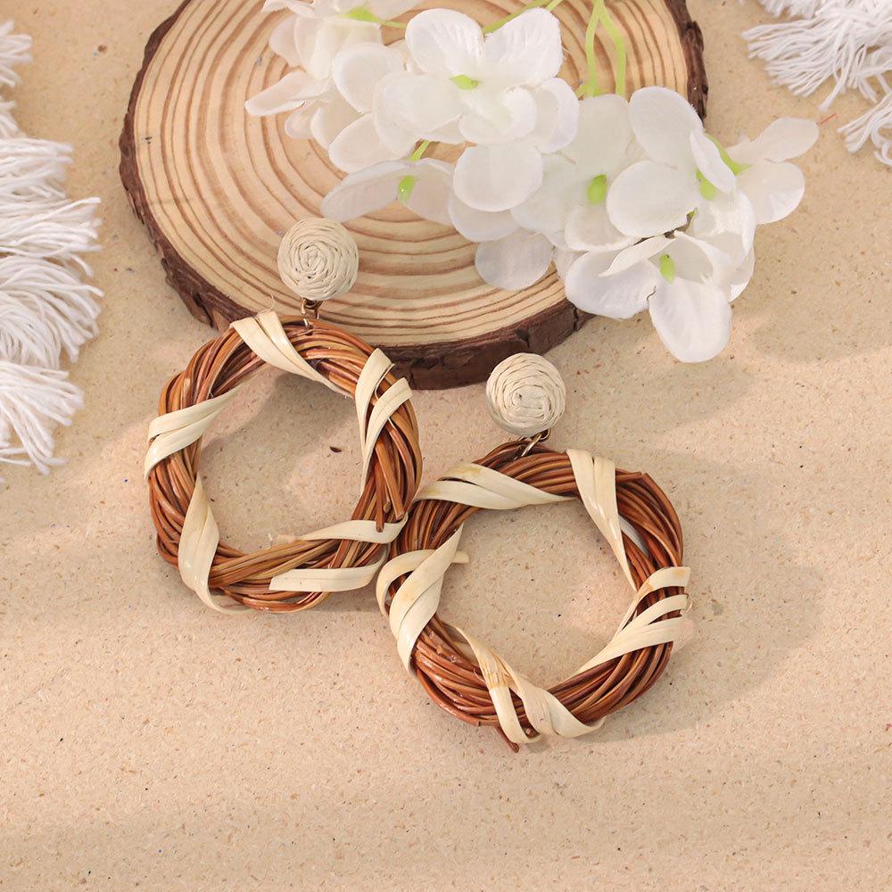 Bohemian Raffia Earrings: Handmade Rattan Drops, Exaggerated Travel Holiday Style for Women