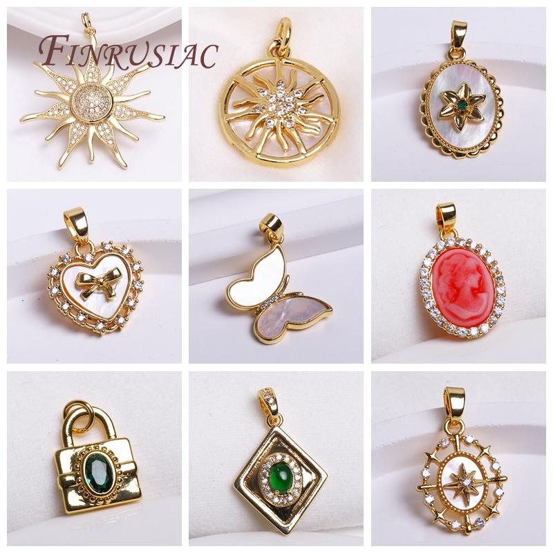 18K Real Gold Plated Turquoise Geometry Pendants For Necklace Making,High Quality Connector Pendants DIY Accessories Wholesale