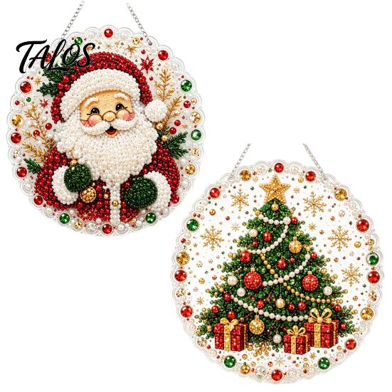 Home Art Activity Set Christmas Rhinestone Painting Kit, DIY Wreath Craft for Adults, Double Full Drill Accessory Sided Window Ornament, Acrylic