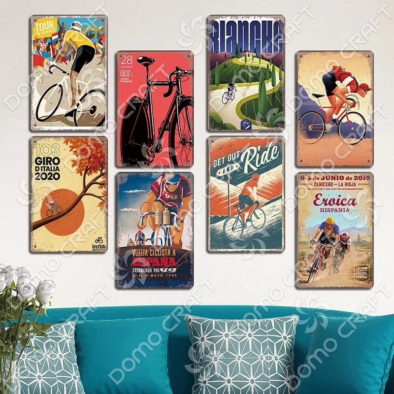 Placa de bicicleta Placa de lata de metal Ciclismo Corrida Vintage Metal Poster Wall Art Decor para Bike Club Garage Man Cave