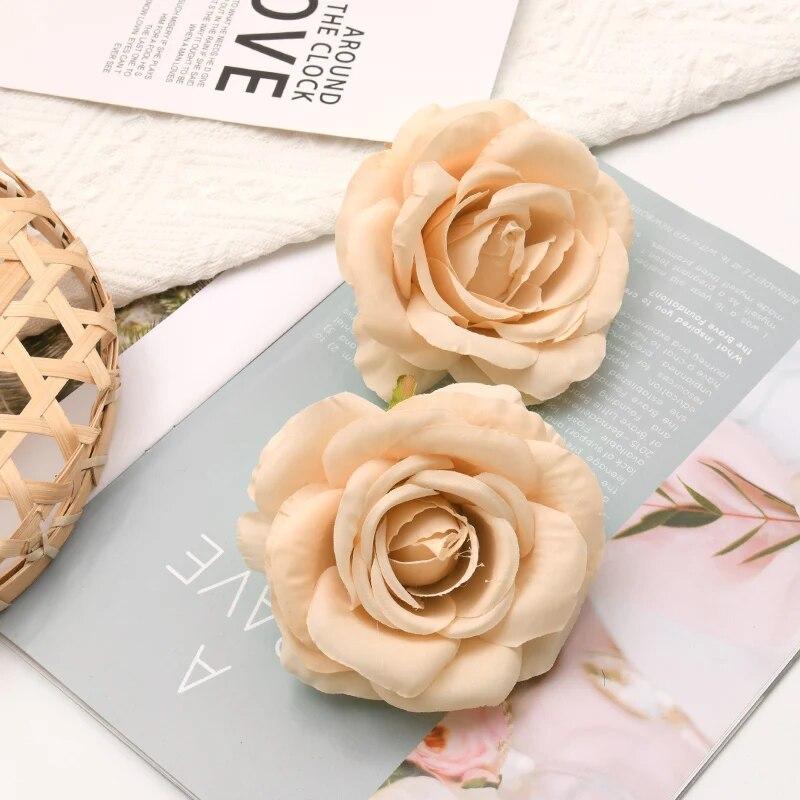 

30 шт./лот, 9 см-10 см, большая белая роза, искусственные шелковые цветочные головки, сделай сам, свадебное украшение, венок, скрапбукинг, ремесло, поддельные цветы света кофе