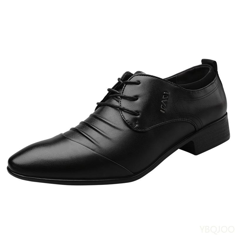 Men's Plus Size Leather Shoes Classic Dress Shoes Lace-up Point Toe Business Casual Men's Formal Shoe for Wedding Homme