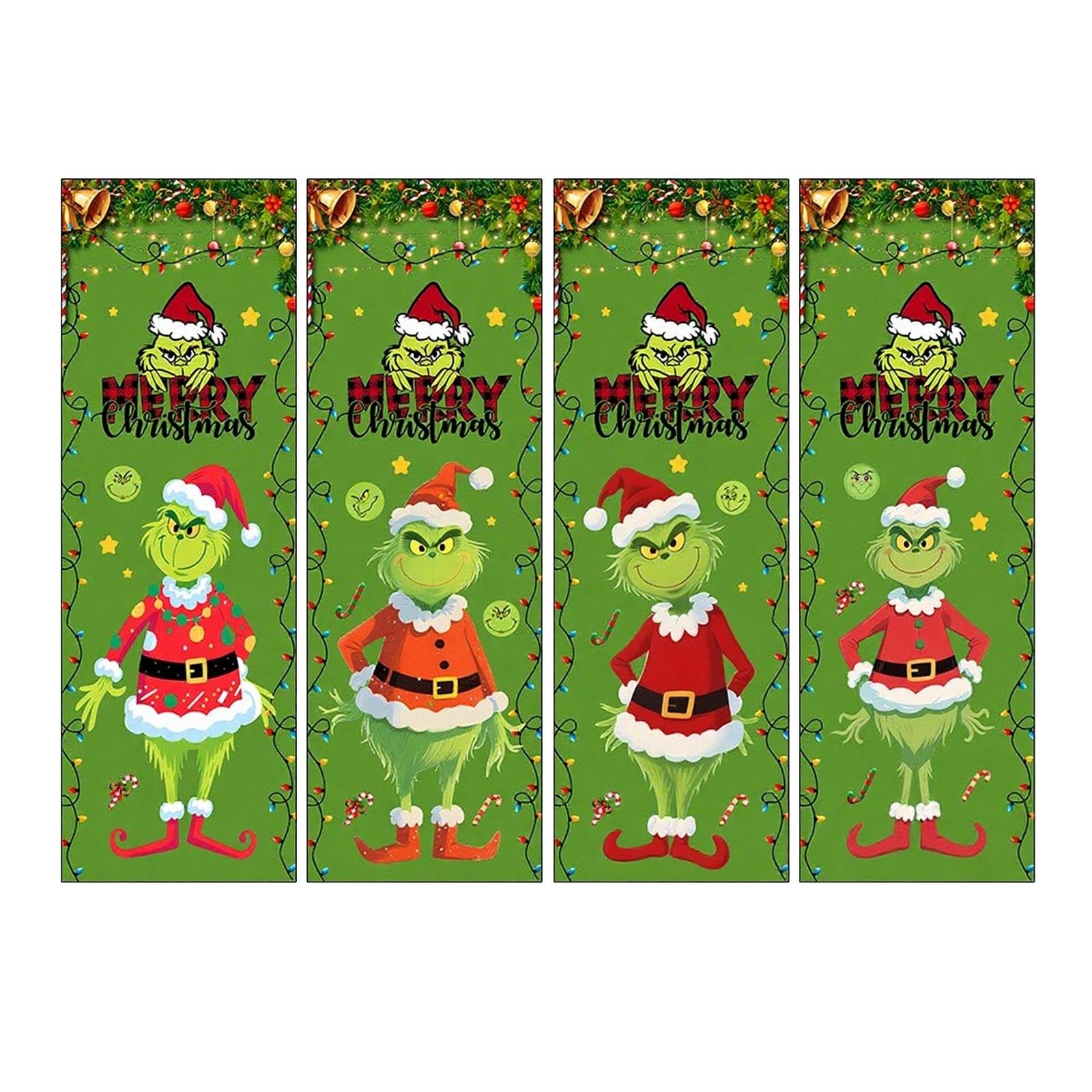 

New Christmas Flag Four-piece Set, Christmas Background Bugrinch Family Atmosphere Decorative Hanging Cloth Banner. One Size
