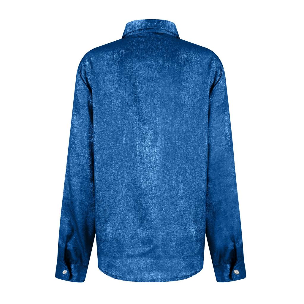 Women's Fashionable Color Long Sleeved Casual Velvet Collar Shirt Top