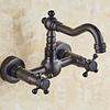 Antique Wall Mounted Basin Faucets Bathroom Black Dual Handles Bathtub Faucet Hot Cold Water Mixer Tap Household