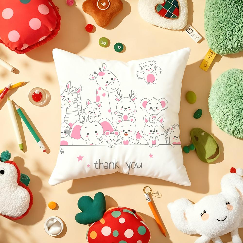 Cartoon Cute Animals Cushion Cover Plush Fabric Soft DoubleSided Printed Sofa Warm Winter Home Gift Pillow Cover