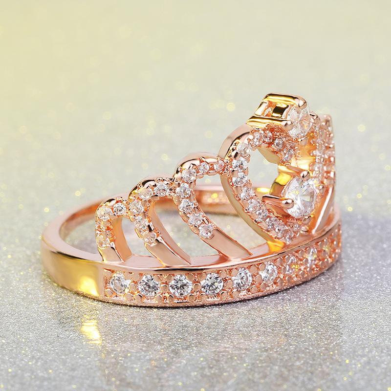Jewelry Pop Rose Gold Crown Zircon Ring