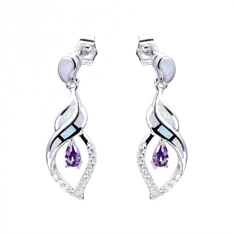 

European and American creative design s sterling silver + white opal purple water drop earrings original