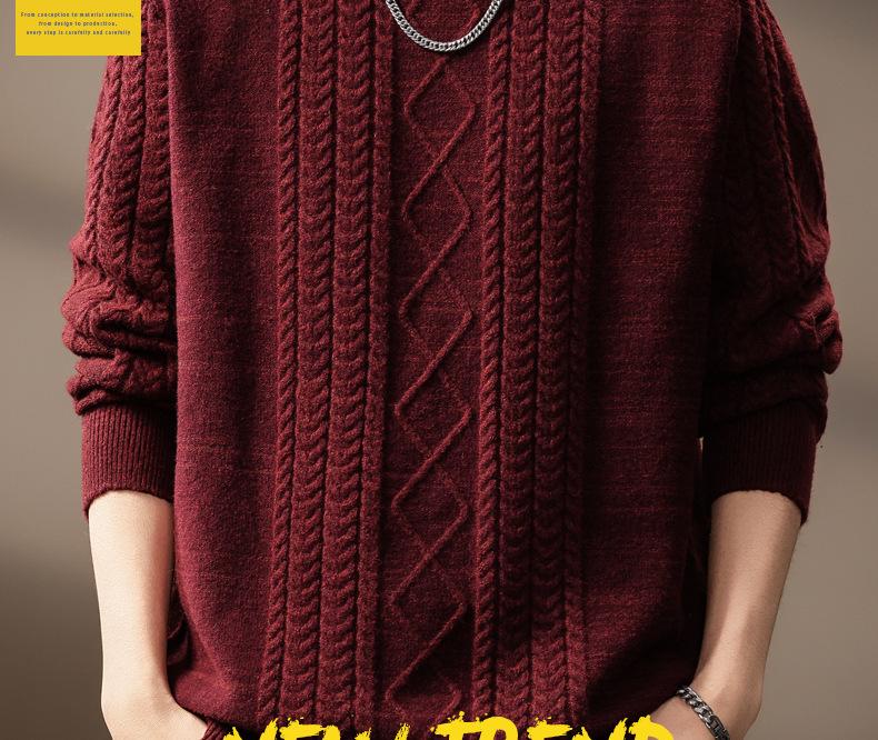 Luxury Cable Knit Round Neck Pullover for Men - Trendy Autumn/Winter Loose Fit Sweater