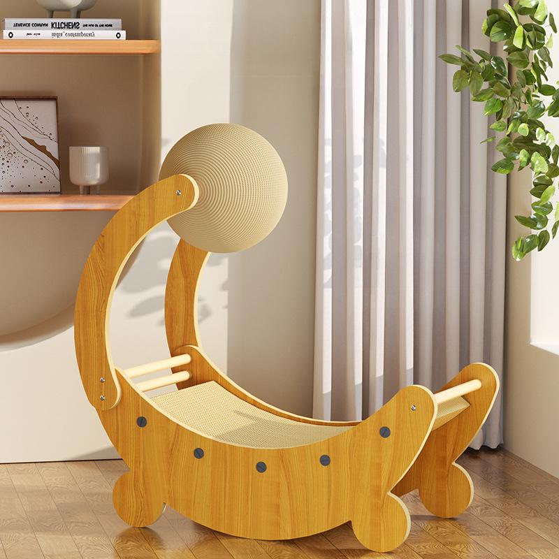 Lehátko pro kočky ve tvaru měsíce se sisalovou kuličkovou prolézačkou pro kočky, sloupek pro drapáky, odolná kočka