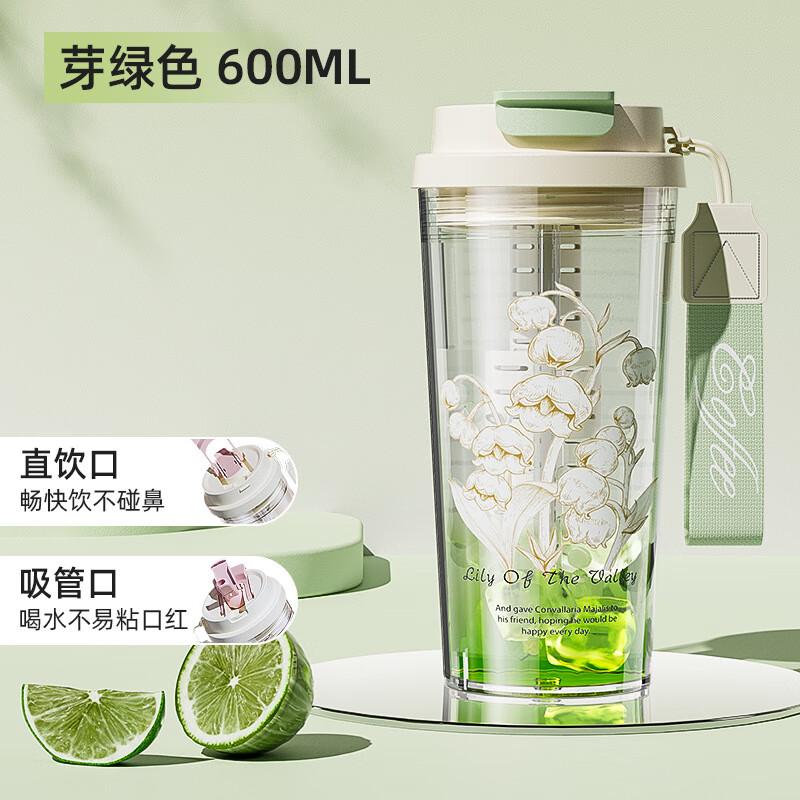 Changqi Lily Flower 600ML Portable Tritan Straw Cup (2-Pack)