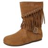 Design Sense Wasteland Style Women's Martin Boots Autumn and Winter Niche Retro Tassel Western Cowboy Temperament Wedge Heel Fashion Boots