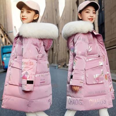 6-14 Jahre Mädchen Jacke Winter Langer Stil Parka Warm halten Kapuze Reißverschluss Pelzkragen Mädchen Oberbekleidung Weihnachten Kinderkleidung