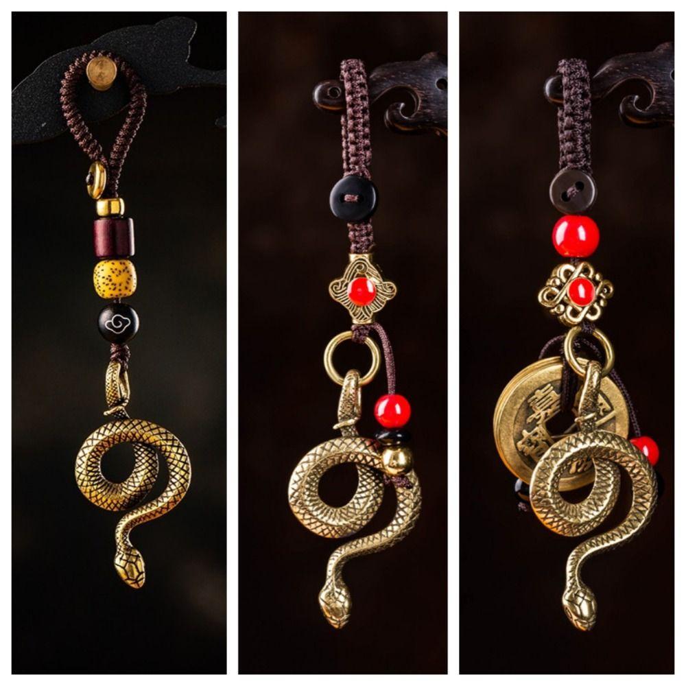 Wealth Zodiac Keychain Brass Car Key Chain Retro Snake Key Ring  Women
