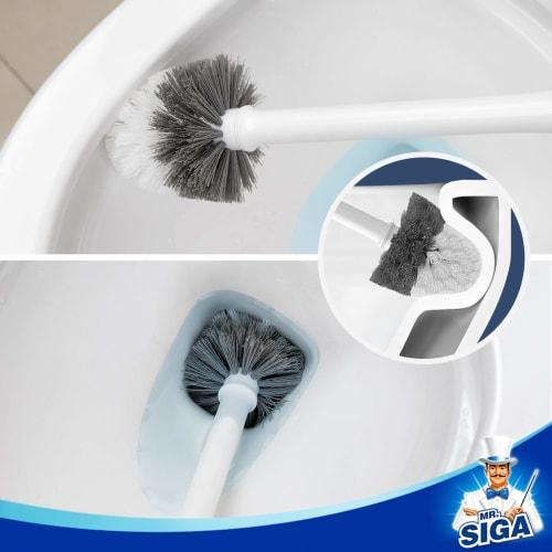 MR.SIGA Toilet Brush with Storage Case, Sturdy Handle and Durable Bristles for Bathroom Cleaning, White, 1 Set