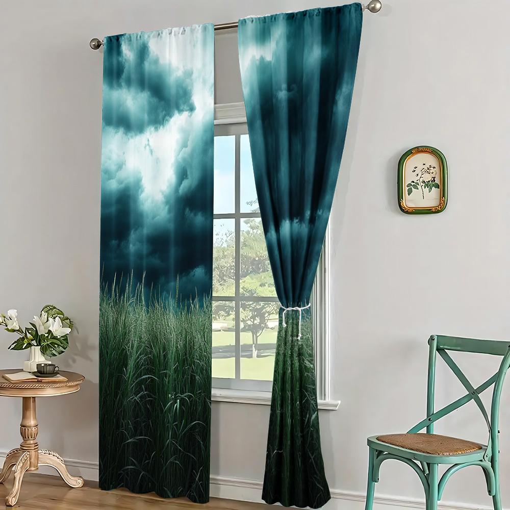2pc, Scene Curtain Dramatic Sky Durable Polyester,Without Electricity Festive Holiday Applies To Indoor Celebrations, Room